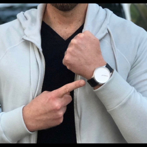 black waterproof stainless steel white face minimalist dial silicone band - Picture 6 of 12